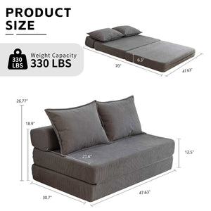 English Elm Foldable Sofa Bed with Memory Foam Lumbar Pillow, Space-Saving Convertible Lounger for Small Spaces Gray W1170P314886