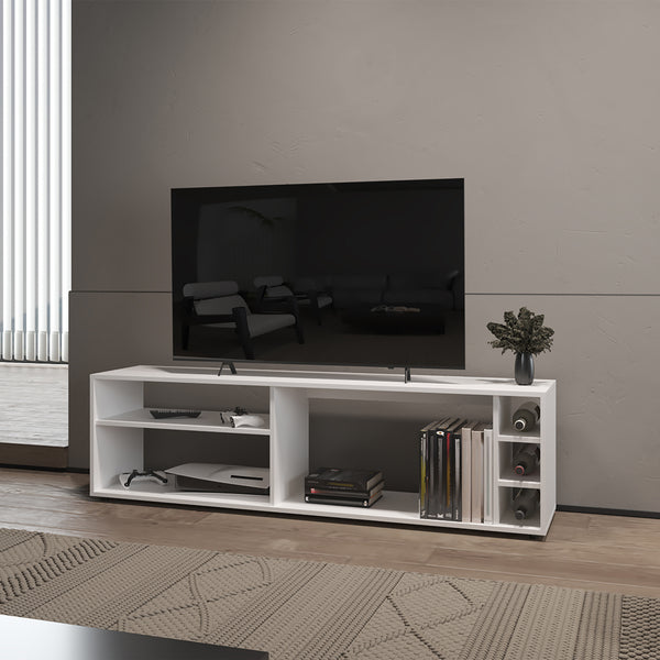 English Elm Mountainair TV Stand White – Engineered Wood Media Console with 4 Open Shelves, Slim Modern Design B092P269934