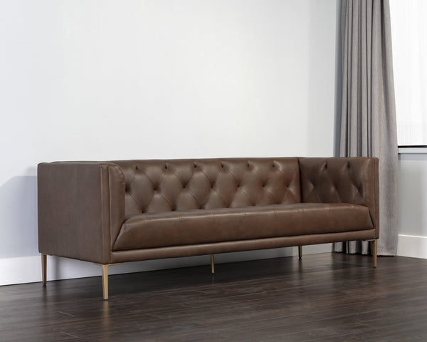 Sunpan Westin Sofa - Timeless Elegance with Diamond Tufting and Antique Brass Feet for Stylish Living Spaces Vintage Caramel Leather