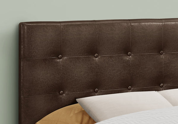 English Elm Bed, Button-Tufted Upholstered Headboard for Full Bed with Faux Leather Look and Sturdy Frame Brown 60 L x 24 W x 4 H B2710P219546