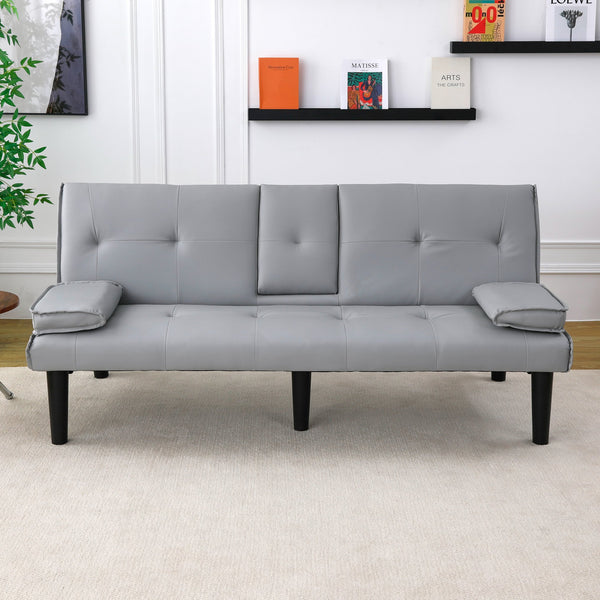 English Elm The 67-inch light gray PVC multifunctional sofa bed with cup holders, one-click fold, 500lb capacity W3371P354627