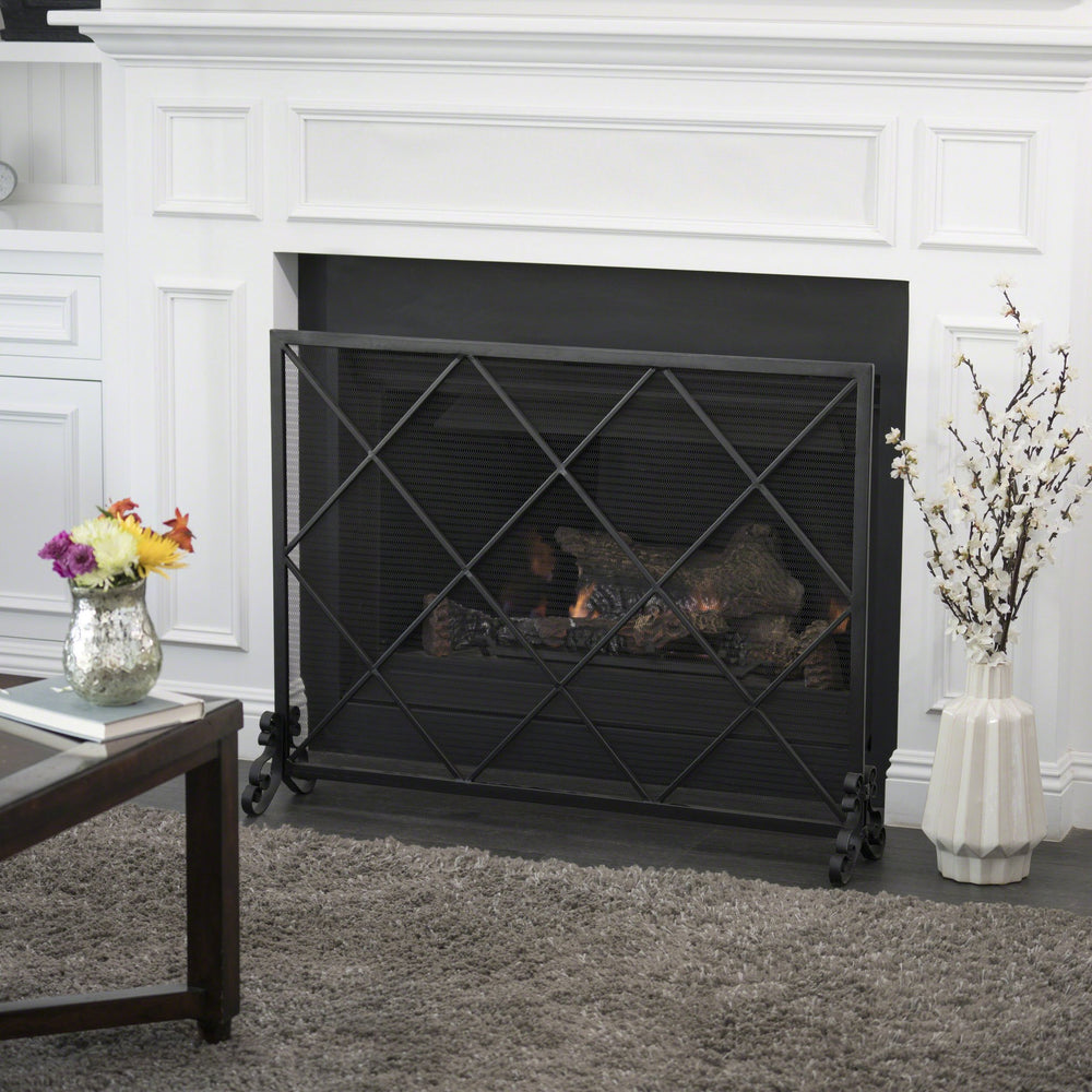 English Elm Christopher Knight Home® - FIRE Iron Single-Panel Fireplace Screen with Diamond Mesh Design, Ember Protection, Multiple Finishes 61126.00BLK