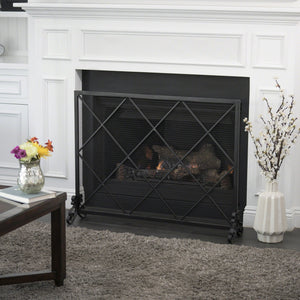 English Elm Christopher Knight Home® - FIRE Iron Single-Panel Fireplace Screen with Diamond Mesh Design, Ember Protection, Multiple Finishes 61126.00BLK