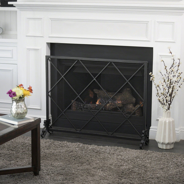 English Elm Christopher Knight Home® - FIRE Iron Single-Panel Fireplace Screen with Diamond Mesh Design, Ember Protection, Multiple Finishes 61126.00BLK