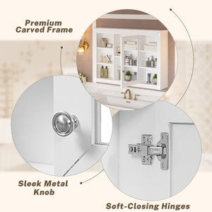 English Elm 42'' Wall Mount Medicine Cabinet White Mdf Mirror Door Six Open Shelves Towel Rod N710P363544K