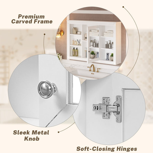 English Elm 42'' Wall Mount Medicine Cabinet White Mdf Mirror Door Six Open Shelves Towel Rod N710P363544K