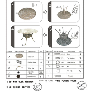 English Elm Outdoor Patio Aluminum 48" Round Dining Table Gunmetal — French Quarter Design, 4-Seat, Umbrella Hole B01051506