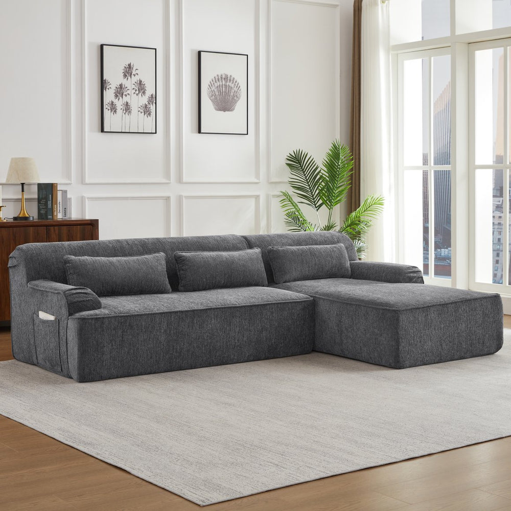 English Elm Chenille L-Shape Luxury Sectional Sofa - Oversized Comfy Sleeper Couch For Modern Living Spaces W2339S00070