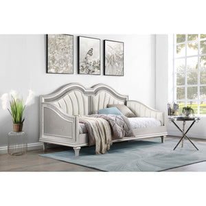 English Elm Aurelia Victorian Glam Twin Daybed in Silver Oak & Ivory with Faux Diamond Trim, Sculpted Upholstery B062S01248