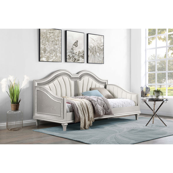 English Elm Aurelia Victorian Glam Twin Daybed in Silver Oak & Ivory with Faux Diamond Trim, Sculpted Upholstery B062S01248