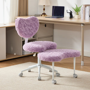 English Elm Artificial Rabbit Hair Cross Legged Desk Chair with Lumbar Support and Swivel Footrest Violet W1143P403572