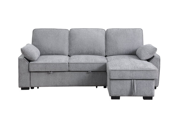English Elm Mackenzie Chenille Fabric Reversible Sleeper Sectional with Storage Chaise, Drop-Down Console and USB Charging Ports Light Gray B061S00934