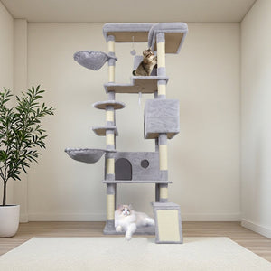 English Elm 71 Inch Floral Cat Tower with Condo Hammock Sisal Posts and Plush Perches for Large Breeds W243P326646