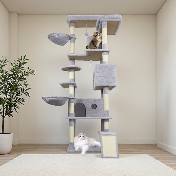 English Elm 71 Inch Floral Cat Tower with Condo Hammock Sisal Posts and Plush Perches for Large Breeds W243P326646