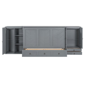 English Elm Queen Murphy Bed with Wardrobe Cabinets Built-in Usb Charging and Concealed Drawers Gray LP000590AAE