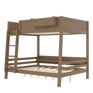 English Elm Full Pine Bunk Bed with Integrated Bookshelves Guardrails and Detachable Frame Brown W5316S00012