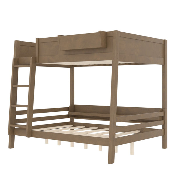 English Elm Full Pine Bunk Bed with Integrated Bookshelves Guardrails and Detachable Frame Brown W5316S00012