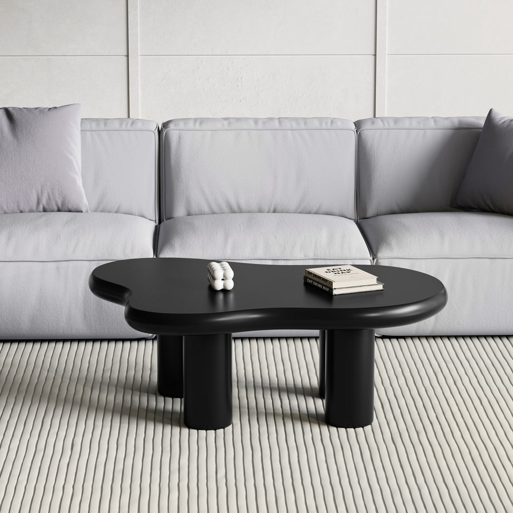 English Elm 46.06" Cloud Coffee Table with Creamy Baking Finish, Cute Curved Corners, Sturdy Legs, Cozy Appeal Black W2853S00067