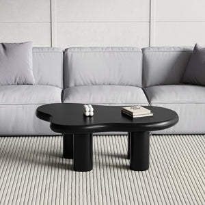 English Elm 46.06" Cloud Coffee Table with Creamy Baking Finish, Cute Curved Corners, Sturdy Legs, Cozy Appeal Black W2853S00067