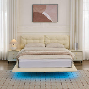 English Elm Christopher Knight Home® - Queen Plush Leather Upholstered Bed Frame with Wingback Headboard, Wavy Footboard, Quiet Support White 37.59 L x 32.25 W x 13 H N761S0000022W