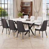 Hearth and Haven Aiden 9-Piece Dining Set with Rectangular Table and 8 Upholstered PU Chairs, Black and White W1151S00973