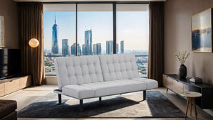 English Elm Light Gray Futon Sofa With Biscuit Tufting - Stylish Convertible Couch With Adjustable Arm Rests B2741P314791