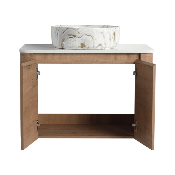 English Elm 30'' Wall-Mounted Bathroom Vanity With Ceramic Sink, Soft-Close Doors & Stylish Space-Saving Design W999S00389