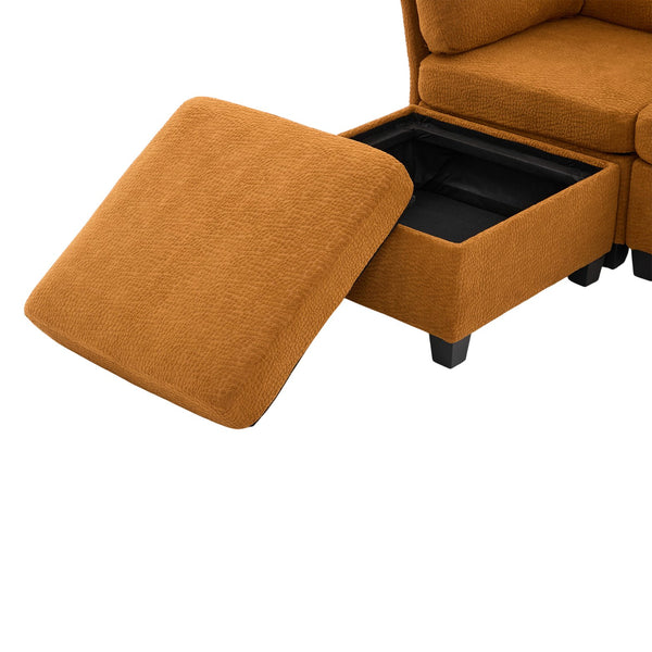 English Elm UNITED Modular 6-Seat Sectional Sofa with Removable Ottoman, Storage Compartments, Convertible Comfort Orange W1568S00246