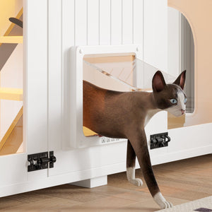 English Elm 47.25" Modern Cat Litter Box Enclosure with LED, Stairs & Scratcher, Smart Door Cabinet Side Table N704P270707K