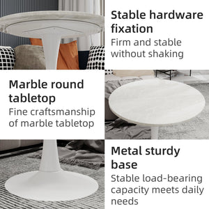 English Elm Marble-Top Round Side Table With Elegant Tapered Base, Modern Minimalist Design For Any Room W1935P353236