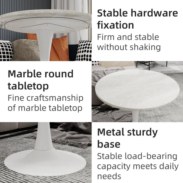 English Elm Marble-Top Round Side Table With Elegant Tapered Base, Modern Minimalist Design For Any Room W1935P353236