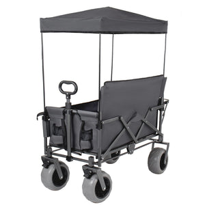 English Elm 3-in-1 Collapsible Wagon with Canopy Bench Tabletop and All-terrain Wheels for Camping Gray W2932P417652
