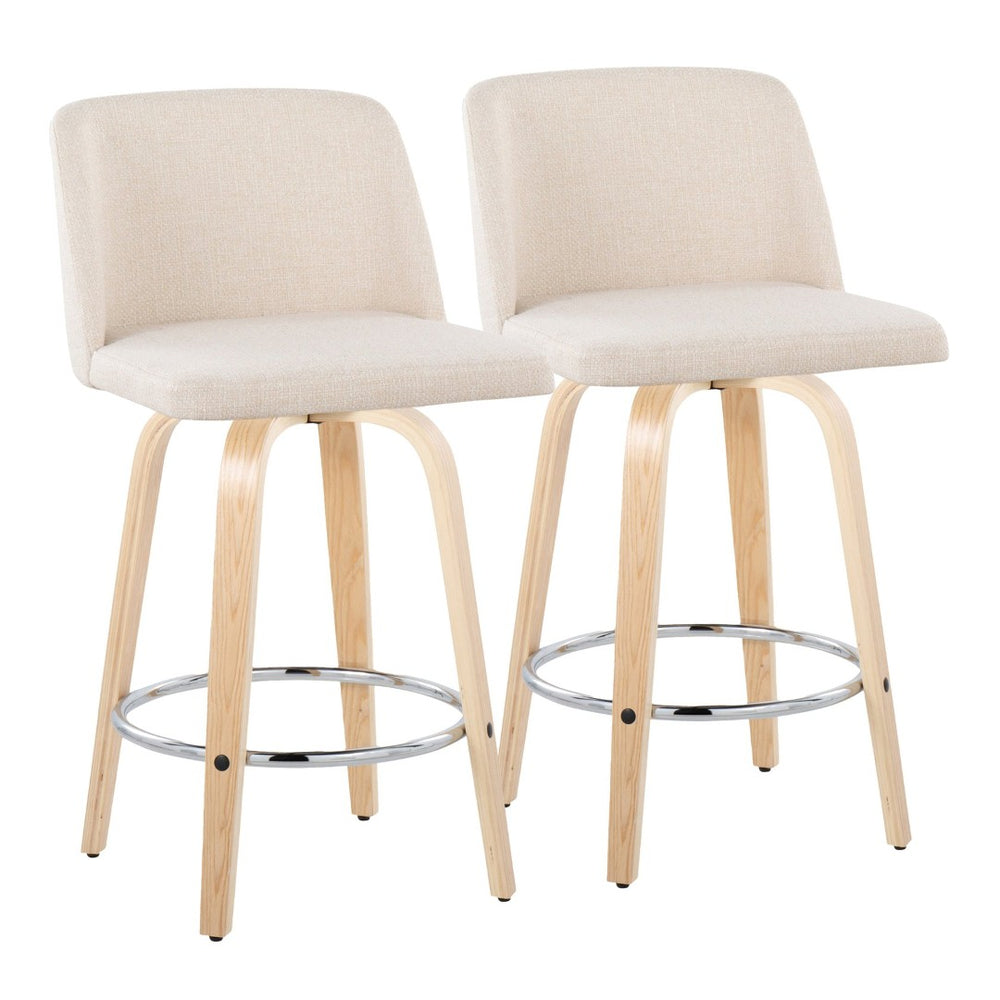 English Elm Toriano 26" Swivel Counter Stool Set Of 2 In Natural Wood & Cream Fabric - Modern Comfort For Dining B202S00415-GIGA
