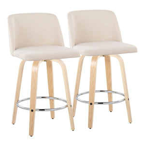 English Elm Toriano 26" Swivel Counter Stool Set Of 2 In Natural Wood & Cream Fabric - Modern Comfort For Dining B202S00415-GIGA