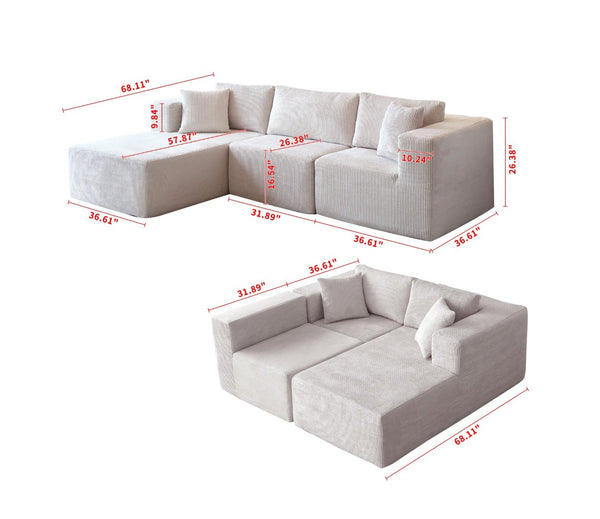 English Elm H613 Modular L Shaped Sectional Mid Century Sofa with Plush Reversible Chaise Lounge W3191P277867