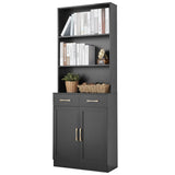 English Elm Bathroom Storage Cabinet, Cabinet With Two Doors and Drawers, Adjustable Shelf, Three-Layer Open Shelf, Mdf Board, Black