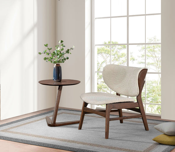 English Elm Mid-Century Wingback Chair with Matching Side Table, Bouclé-Style Upholstery, Solid Wood Frame Beige,Walnut 23 L x 23 W x 4 H B2741S00353