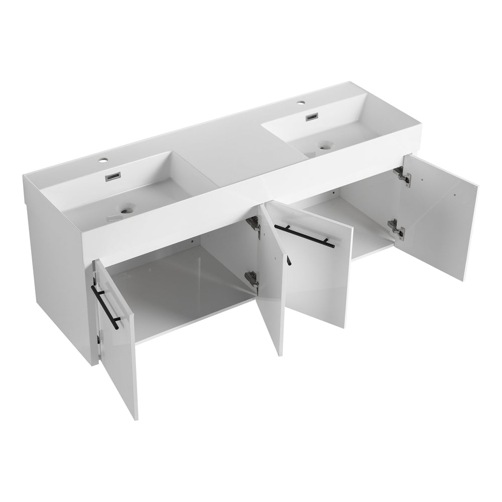 English Elm 60 Inch Wall-Mounted Bathroom Vanity With Double Resin Sink, Modern Design For Space-Saving Style W999S00252