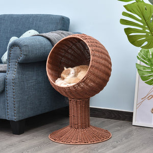 English Elm Pawhut Elevated Cat Bed With Rotatable Pod, Cozy Rattan Basket, Plush Cushion For Stylish Naptime Retreat W2225P217307-GIGA
