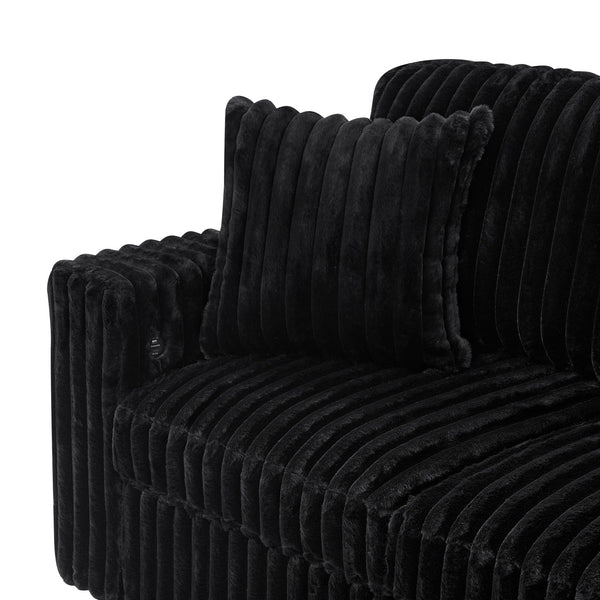 English Elm 122 Plush U-Shape Sectional Sofa Bed with USB Ports, Hidden Storage Chaise & Spacious Armrest Comfort Black W1417S00135