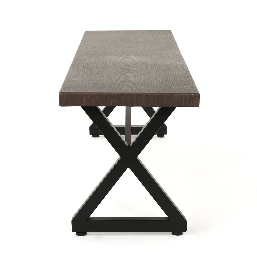 English Elm Christopher Knight Home® - Outdoor Aluminum Dining Bench with Wood‑Like Finish and Black Powder‑Coated Steel X‑Frame, Durable Stylish Seating Brown 61625.00BBRNMP1