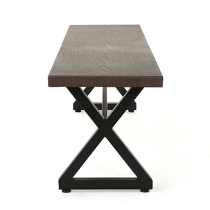 English Elm Christopher Knight Home® - Outdoor Aluminum Dining Bench with Wood‑Like Finish and Black Powder‑Coated Steel X‑Frame, Durable Stylish Seating Brown 61625.00BBRNMP1