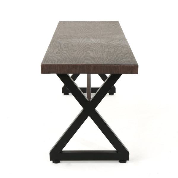 English Elm Christopher Knight Home® - Outdoor Aluminum Dining Bench with Wood‑Like Finish and Black Powder‑Coated Steel X‑Frame, Durable Stylish Seating Brown 61625.00BBRNMP1