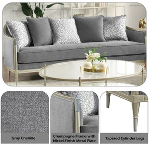 English Elm Fernando Chenille Sofa with Champagne Legs Pocket Coil Cushions and Five Throw Pillows B2726P433395