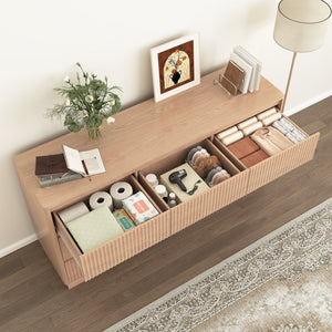 English Elm 9 Drawer Matte Wood Dresser with Wave Front Mid Century Modern Low Profile Storage Natural W409P387580