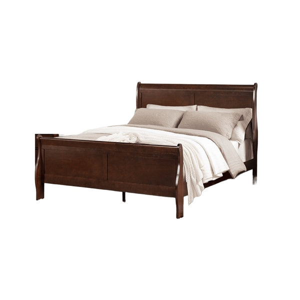 English Elm Dark Sleigh Bed Queen Size Elegant Louis Philippe Wooden Frame with Curved Headboard and Footboard, Classic Bedroom Centerpiece Cherry 27 L x 63 W x 6 H B2741S00579