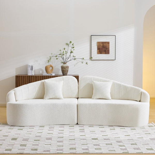 English Elm Curved Four Seat Chenille Sofa with Removable Backrest for Retro Apartment Living White W3612S00043