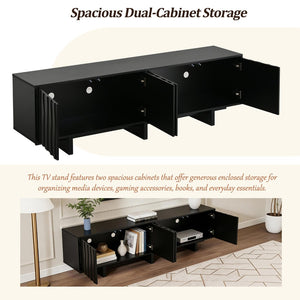 English Elm Retro Wood Grain Media Console Wavy Door Cabinet for Living Room Tvs 75 In N721P379534B