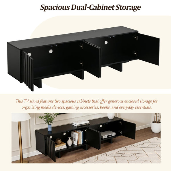 English Elm Retro Wood Grain Media Console Wavy Door Cabinet for Living Room Tvs 75 In N721P379534B