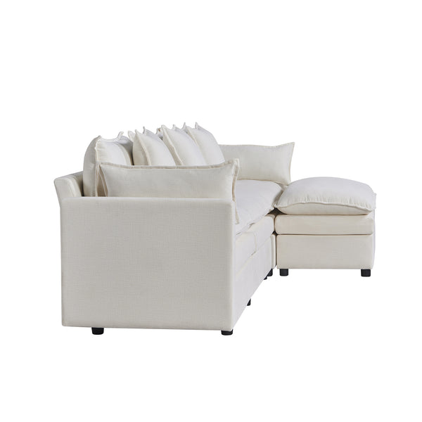 English Elm 108.66"Modern Chenille L-Shaped Sectional Sofa with Convertible Chaise, Solid Wood Frame, Plush Foam Comfort and Ottoman Set for Spacious Living Room White W1036S00057